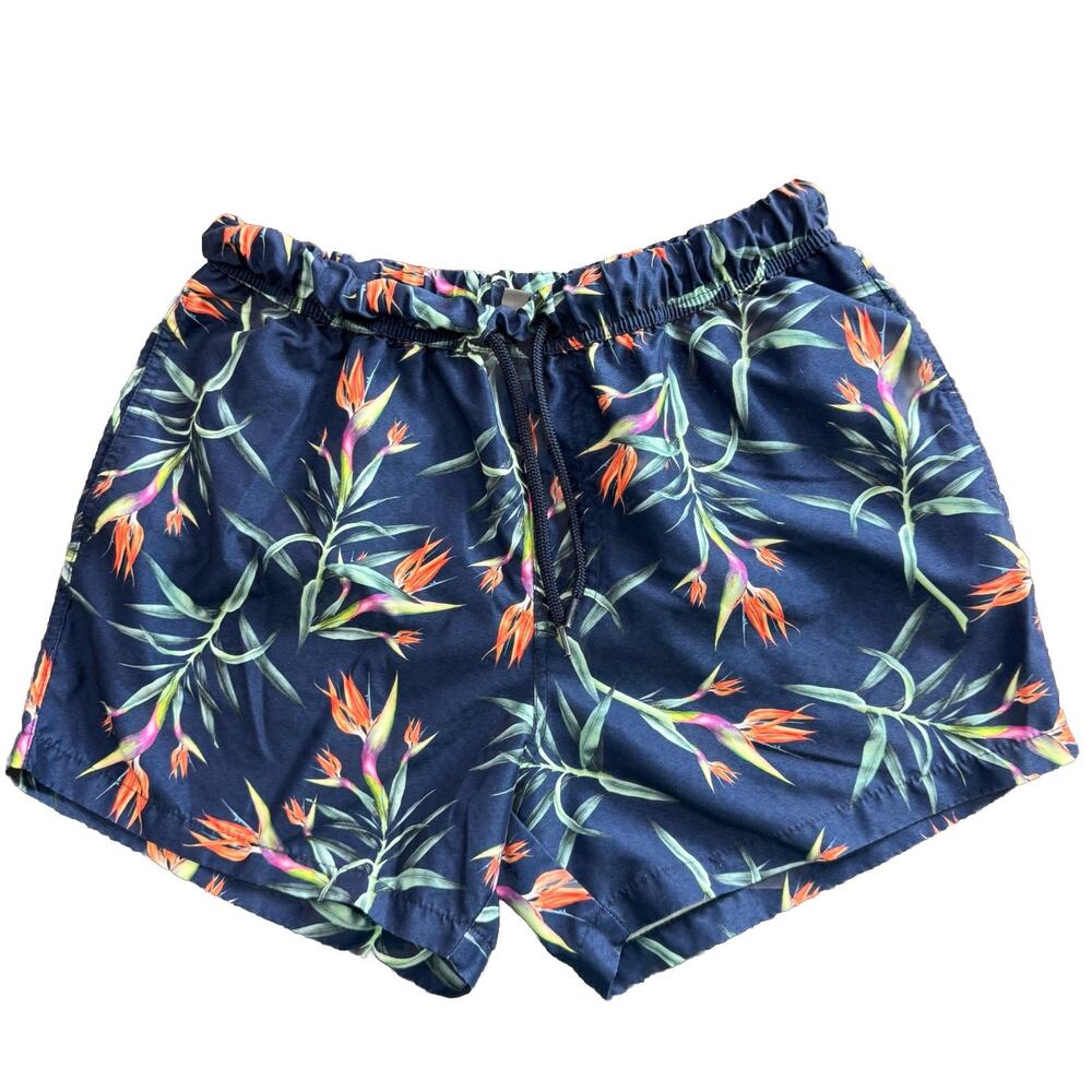 ASOS Mens Swim Shorts Medium Navy Floral Tropical Beach Trunks Drawstring
